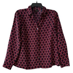 J. Jill Wearever Easy-Care A-Libe Button Front Shirt in Navy Blue Mod Geo Sz. XS